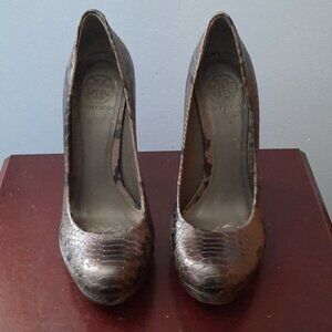 Tory Burch Jude Snakeskin Leather Stiletto Platform Pumps Size 7.5